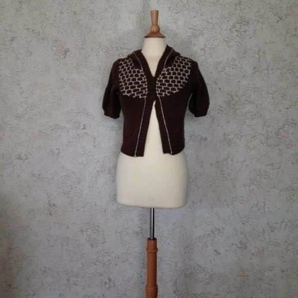 CARDIGAN Brown and White SO Hooded Sweater Short Sleeve Hoodie - Picture 2 of 5